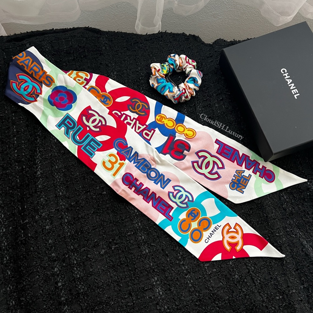 Auth Chanel Multicolor CC Logo Hair Tie Bandeau - Kept Unused